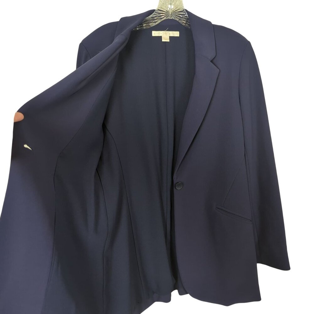 Boston Proper Blue Blazer Size 14 One button Comfortable Career Slat Pockets - Picture 4 of 16